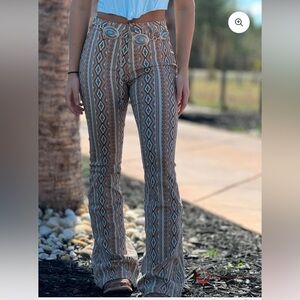Rock & Roll-brown & teal Aztec print flare jeans